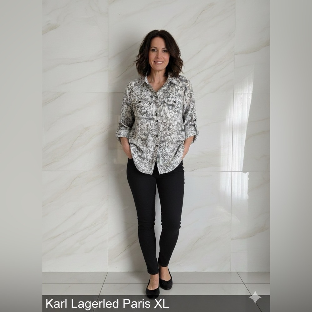 Karl Lagerfeld Paris Sketch Print Button-Front Blouse – XL - Picture 12 of 12
